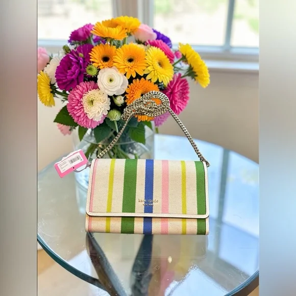 Kate Spade NWT Multicolor Stripe Fabric and Leather Shoulder Bag - Picture 3 of 10